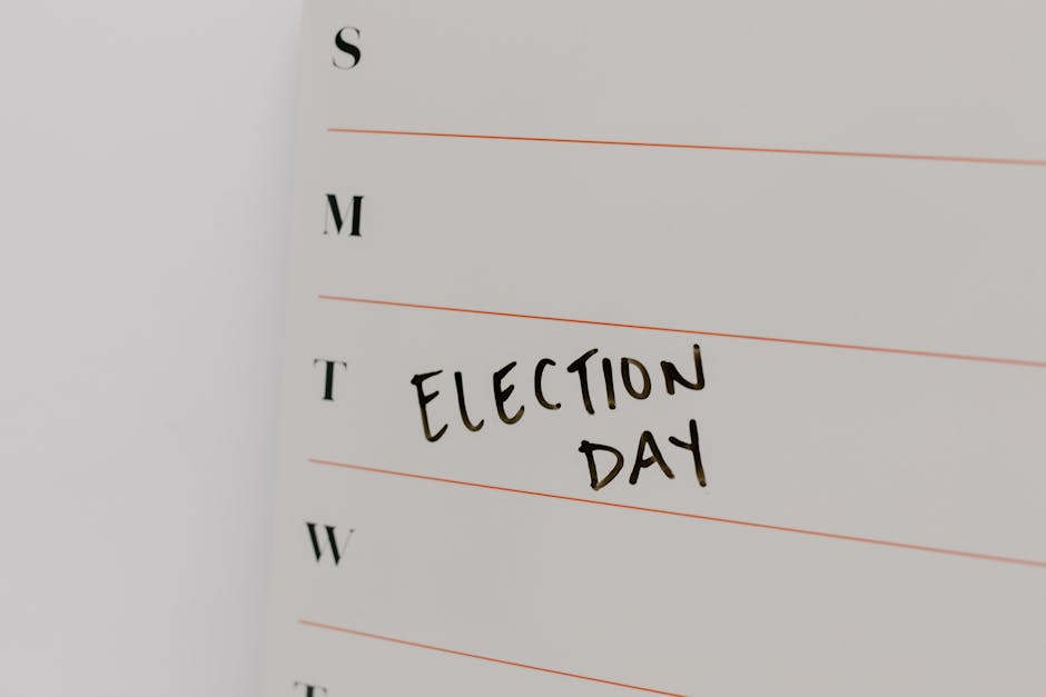 Close-up of a planner with 'Election Day' noted on Tuesday. Perfect for political event reminders.