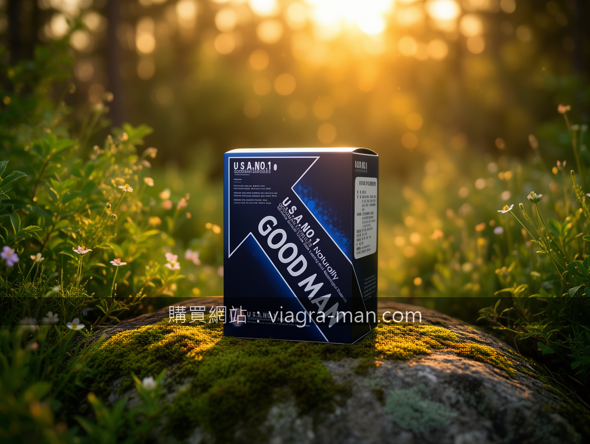 GOLDEN HOUR OUTDOOR with natural bokeh. Place the GOODMAN CAPSULES box (约15x10x5